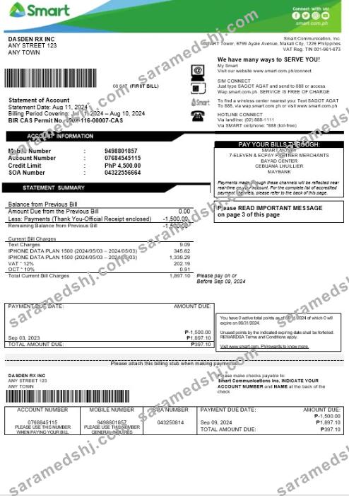 Philippines Smart business utility bill Word and PDF template